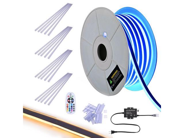 DELight 100FT RGB Neon Rope Lights with 2' Plastic U Channel System 10PCS,APP & Remote Control AC 110V Waterproof Cuttable DEL-D1M100R
