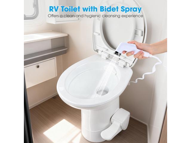 Yescom RV Camper Toilet Gravity Flush Enamel Elongated 20' High w/ Bidet Spray Caravan