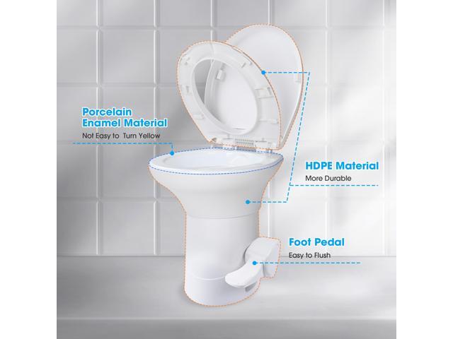 Yescom RV Camper Toilet Gravity Flush Enamel Elongated 20' High w/ Bidet Spray Caravan