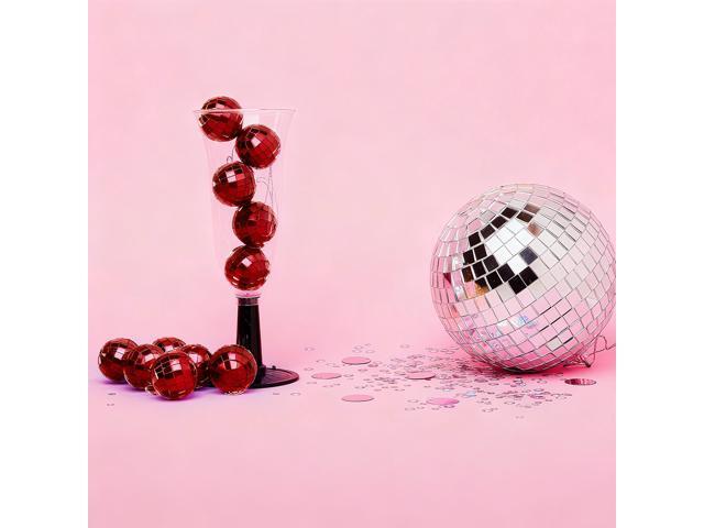 Yescom 20PCS 1.6' Small Disco Ball Mirror Mini Hanging Decoration for Events Wedding 70s 80s Party Business Holiday Home Decor Red