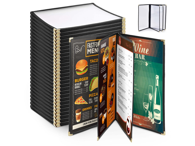 30 Pack 8.5'x14' 4 Page 8 View Menu Covers Black Trim Legal Size Restaurant Cafe