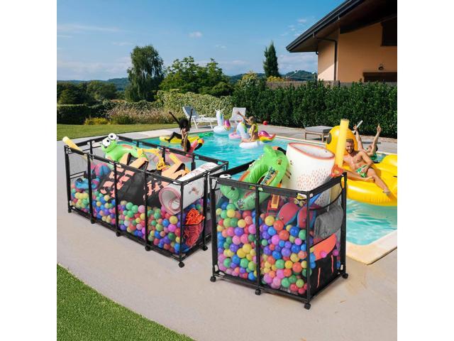 Yescom 2 Pack Pool Float Storage Bin Mesh Basket Rolling Carts Organizer Outdoor