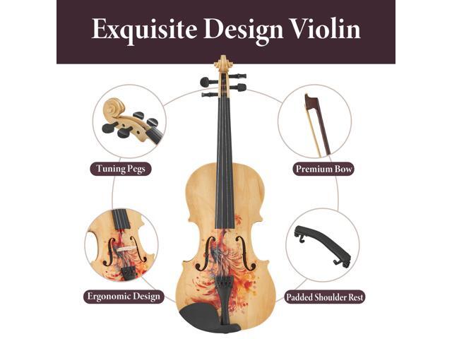 Yescom Beginner Violin Full Size 4/4 Solid Wood Full Set with Carry Case Mute Bow Shoulder Rest for Student Adults Starter Unique Peacock