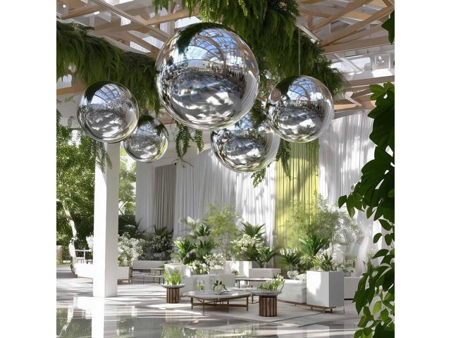 Yescom 6PCS Big Shiny Inflatable Mirror Ball Set Giant Reusable Hanging Balloon with Electric Pump for Disco Party Wedding Event Silver