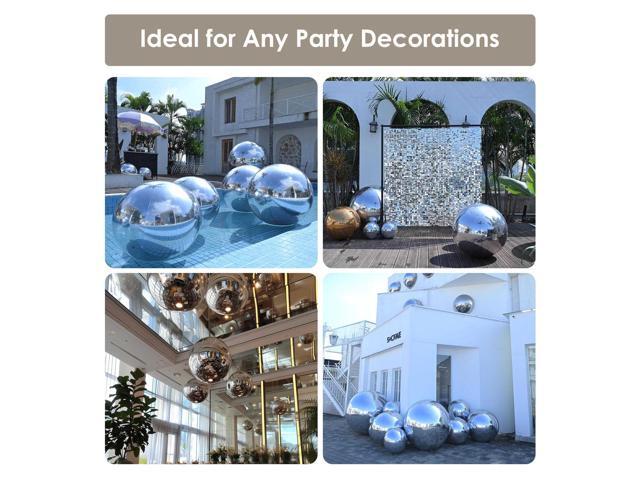 Yescom 6PCS Big Shiny Inflatable Mirror Ball Set Giant Reusable Hanging Balloon with Electric Pump for Disco Party Wedding Event Silver