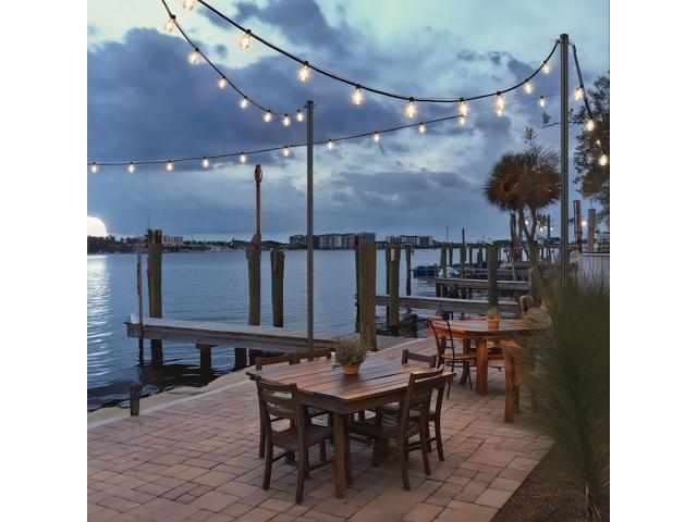 DELight 200Ft Outdoor String Lights with 2PCS 10Ft Light Poles 59 1/12Ft Steel Cable,104 Shatterproof ST38 Bulbs Waterproof Dimmable for Wedding...
