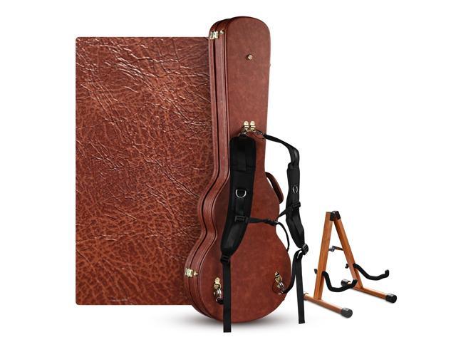 Yescom Les Paul Electric Guitar Hard Case with Backpack Strap & Folding Stand Fits for LP Style, Groove Series Vintage Sunburs