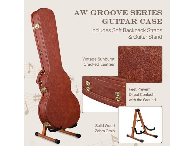 Yescom Les Paul Electric Guitar Hard Case with Backpack Strap & Folding Stand Fits for LP Style, Groove Series Vintage Sunburs