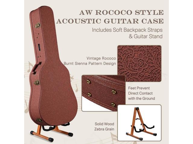Yescom Acoustic Guitar Hard Case with Backpack Strap & Folding Stand Fits 40' 41' Dreadnought, 2026 Exclusive Edition Rococo Burnt Sienna