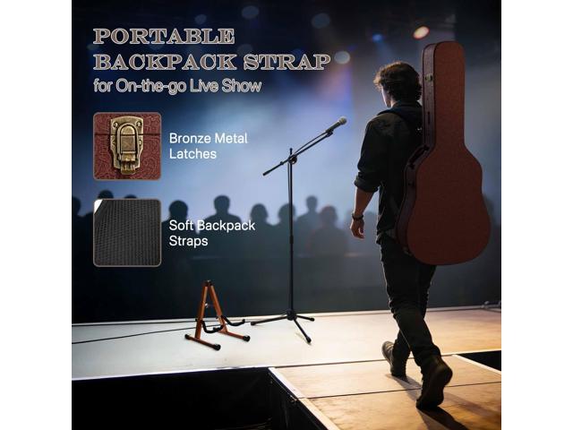 Yescom Acoustic Guitar Hard Case with Backpack Strap & Folding Stand Fits 40' 41' Dreadnought, 2026 Exclusive Edition Rococo Burnt Sienna