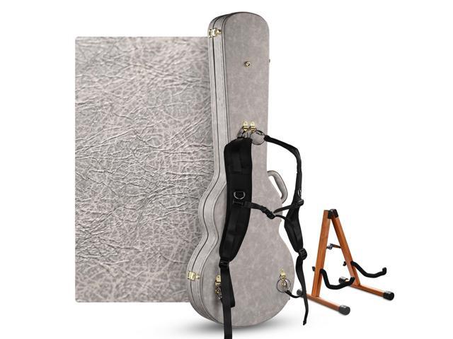 Yescom Les Paul Electric Guitar Hard Case with Backpack Strap & Folding Stand Fits for LP Style, Groove Series Sonic Silver
