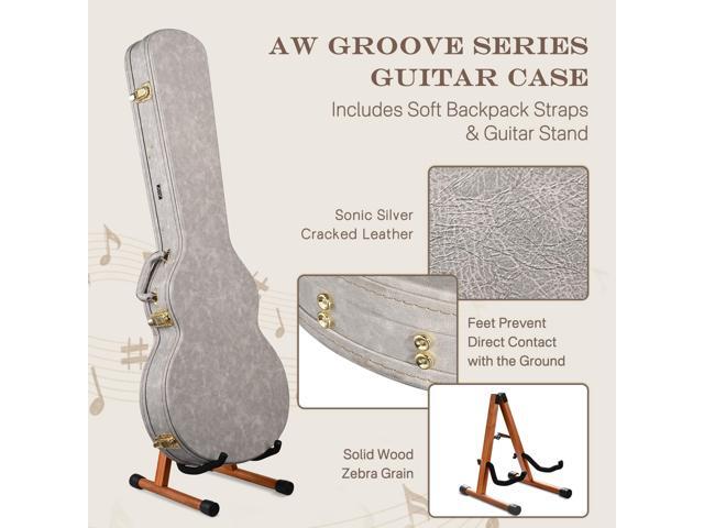 Yescom Les Paul Electric Guitar Hard Case with Backpack Strap & Folding Stand Fits for LP Style, Groove Series Sonic Silver