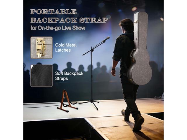 Yescom Les Paul Electric Guitar Hard Case with Backpack Strap & Folding Stand Fits for LP Style, Groove Series Sonic Silver