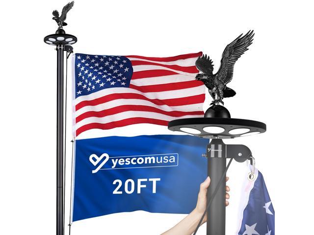 Yescom Bravery 20ft Eagle Topper Sectional Aluminum Flag Pole Kit with Solar Light US Flag Ball Top for Outside, Black