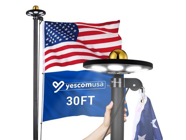Yescom Bravery 30Ft Sectional 13Gauge Aluminum Flag Pole Kit with 136 LED Solar Light US Flag Top Outside House Outdoor