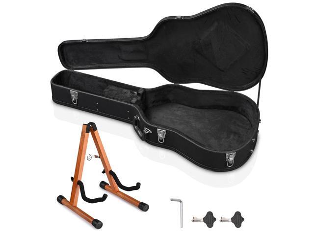 Yescom Acoustic Guitar Hard Case Wooden Hard Shell w/ Wood Folding Guitar Stand