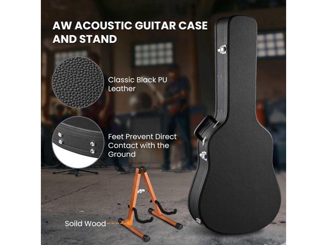 Yescom Acoustic Guitar Hard Case Wooden Hard Shell w/ Wood Folding Guitar Stand
