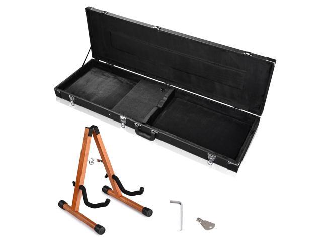 Yescom Rectangular Electric Bass Guitar Case Hard Shell w/ Folding Guitar Stand