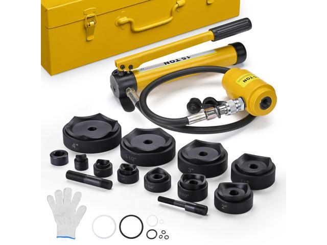 Yescom 1/2' to 4' 15-Ton Hydraulic Knockout Punch Set 10-Die Conduit Punch Driver Kit for Sheet Metal Aluminum Stainless Steel