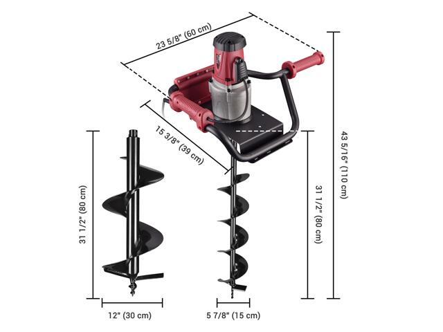 Yescom 1500W Electric Post Hole Digger Earth Auger Drill 2HP Powerhead 6' 12' Bit Fence