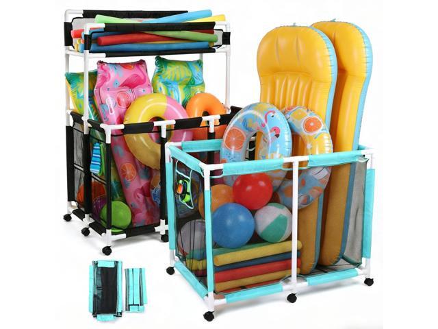 Yescom 2PCS Rolling Mesh Pool Storage Bins w/ Mesh Replacement Net for Pool Toys