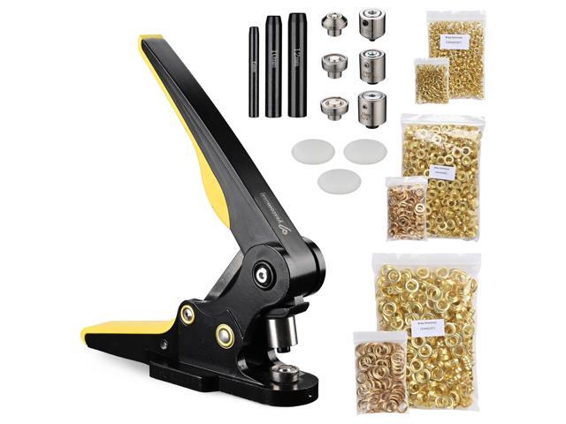 Yescom 7/32' 3/8' 1/2' Grommet Tool Kit 900 sets of Rust-Proof Eyelets and Washers #0 #2 #4 3-die Hand Press Machine and Hole Cutter