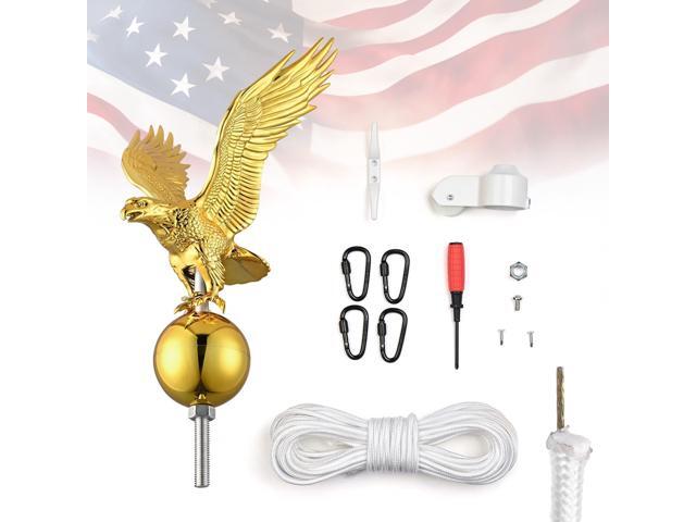 Yescom 100% Aluminum Flagpole Hardware Repair Kit 50FT Wire Core Halyard Rope &amp; Carabiners Eagle Topper for 20/25/30FT Sectional Flag Pole Gold