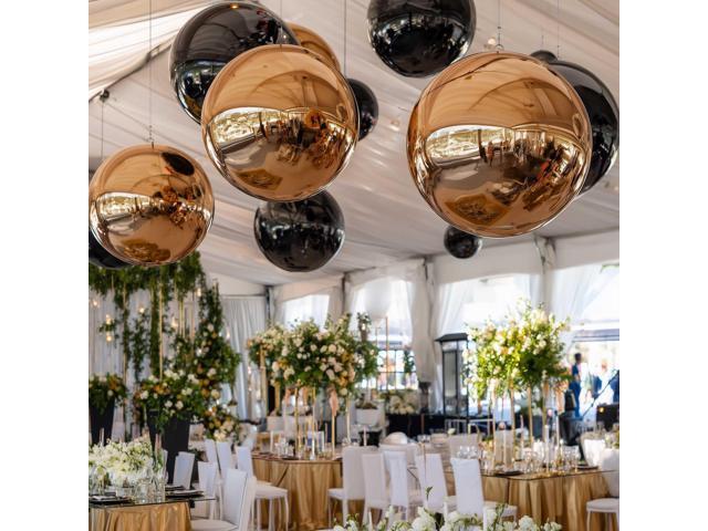 Yescom 6PCS Inflatable Mirror Ball Set Black Reusable Hanging Balloon with Electric Pump and Wire Hanging Kit for Disco Party Wedding Event
