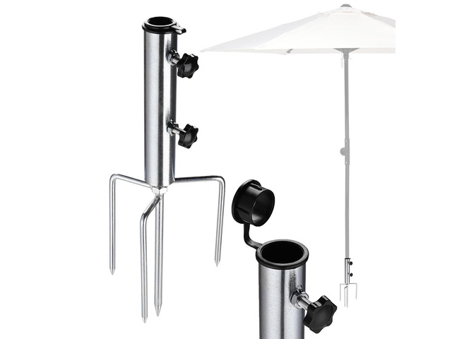 LAGarden Beach Umbrella Sand Anchor with 4 Spike Steel Outdoor Stand for Ground Grass Beach Yard Lawn Garden