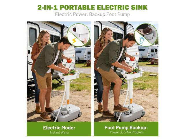 Yescom 5 Gallon Electric Hand Washing Station Portable Sink for Camping Battery Power with 2 Storage Bags RV Travel Outdoor Events