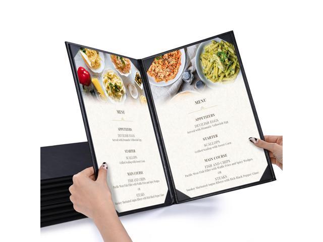 WeChef 10 Packs Restaurant Menu Covers 8.5 x 14 Book Style 2 Pages 2 Views Black