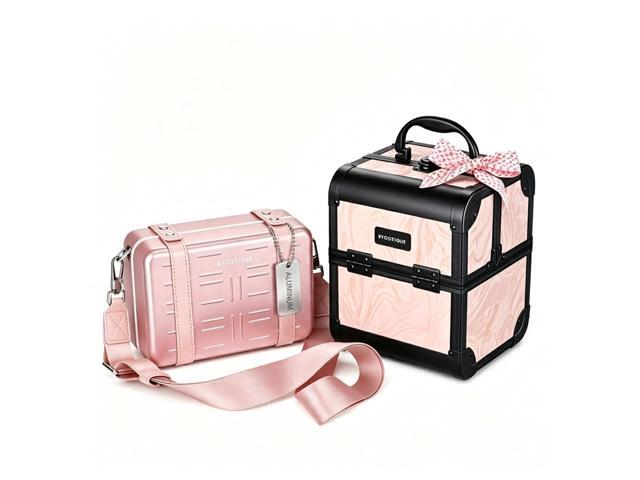 BYOOTIQUE Aluminum Mini Crossbody Bag with Small Travel Case Portable Hard Shell Handbag with Adjustable Strap for Traveling Festival,Pink