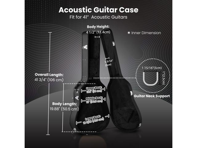 Acoustic Guitar Hard Case Wooden Hard Shell Carrying Case Lockable with Key Black