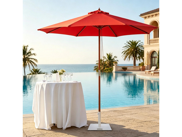 Yescom 9FT Solid Wood Patio Umbrella with Base Included Stand for Outdoor Event Rental Resort Wedding Party Restaurant Red