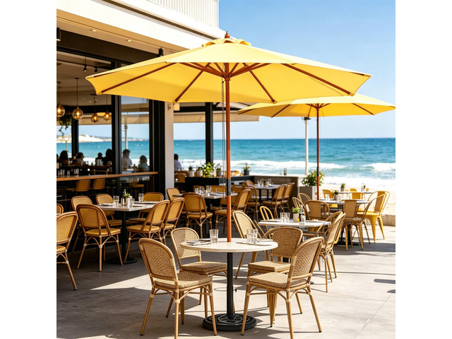 Yescom 9FT Solid Wood Patio Umbrella w/ Retro Base Pulley Lift for Resort Outdoor Event Decor Rental Wedding Party Butter Yellow