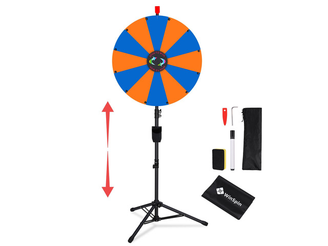 WinSpin 24' Display Prize Wheel Blue & Orange DIY Floor Stand 12 Slot Modular Custom Spinning Wheel Pop Up Trade Show