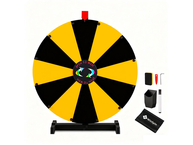 WinSpin 24' Display Prize Wheel Black & Yellow DIY Tabletop 12 Slots Modular Custom Spinning Wheel for Pop Up Trade Show
