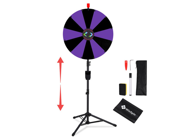 WinSpin 24' Display Prize Wheel Black & Purple DIY Tripod 12 Slot Modular Custom Spinning Wheel for Pop Up Trade Show