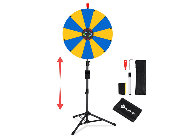 WinSpin 24' Display Prize Wheel Yellow & Blue DIY Floor Stand 12 Slot Modular Custom Spinning Wheel Pop Up Trade Show