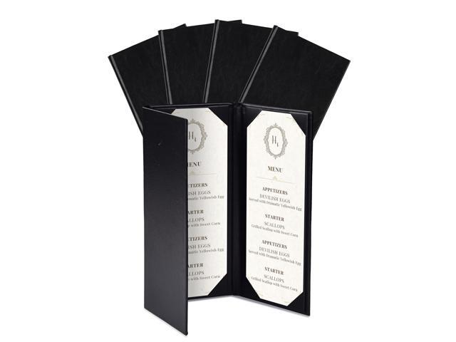 WeChef Restaurant Menu Covers 4.25x11' Trifold 3 View PU Leather with Angled Corners for Wine List Bar Hotel 5 Pack