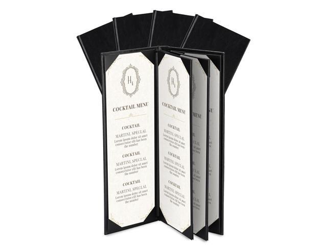 WeChef Restaurant Menu Covers 4.25x14' 4 Page 6 View PU Leather with Angled Corners for Wine List Bar Hotel 5 Pack