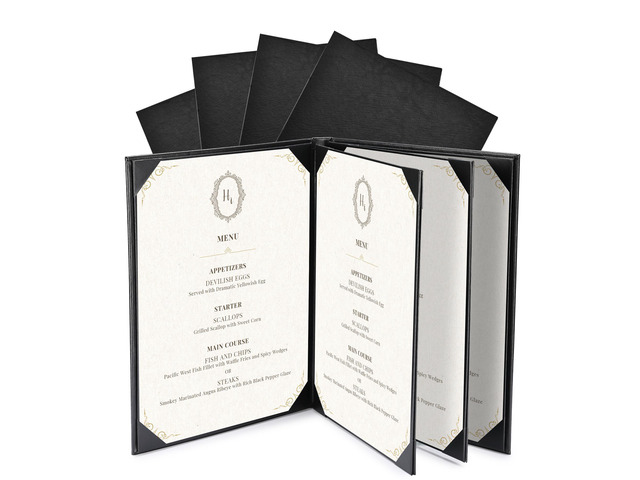 WeChef Restaurant Menu Covers 8.5x11' 4 Page 6 View PU Leather with Angled Corners for Wine List Bar Hotel 5 Pack