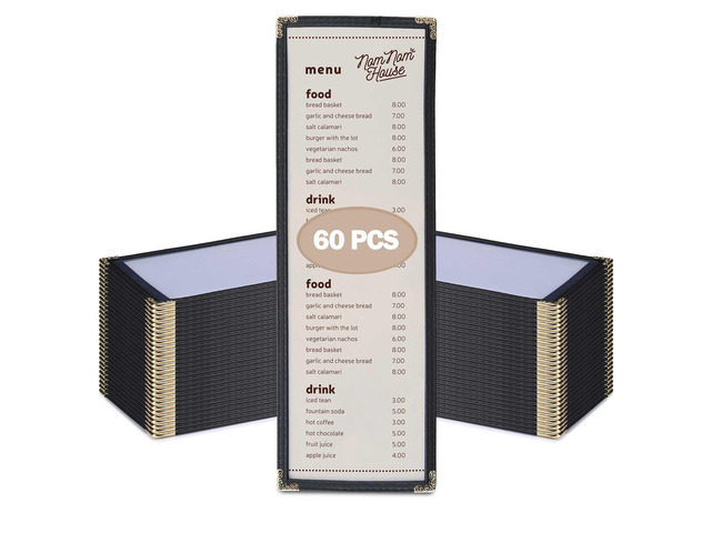WeChef 60 Pcs Restaurant Menu Covers 4.25 x 14' Single Page 2 View PVC Transparent Menu Sleeves for Wine List Drink Bar