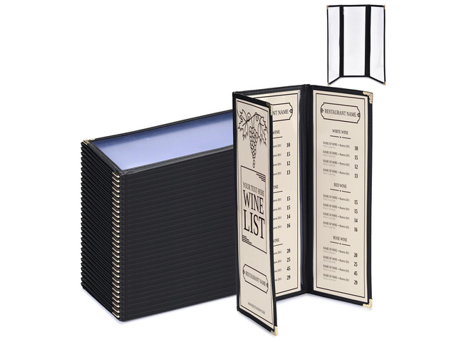 WeChef 30 Pcs 4.25 x 14' Restaurant Menu Covers 3 Page 6 View Trifold Menu Holders for Wine List Drink Bar Cafe Hotel