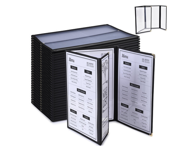 WeChef 30 Pcs Restaurant Menu Covers Trifold for 8.5x14' 3 Page 6 View & 4.25x14' Half Page for Wine List Drink cafe Bar