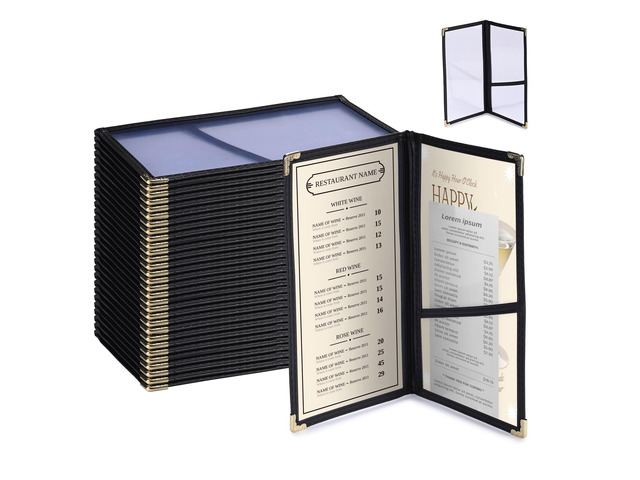 WeChef 30 Pcs Restaurant Check Presenters Server Book 5 x 9IN Menu Covers 2 Page 4 View with Extra Pocket for Guest Check Card Holder Waitress Book