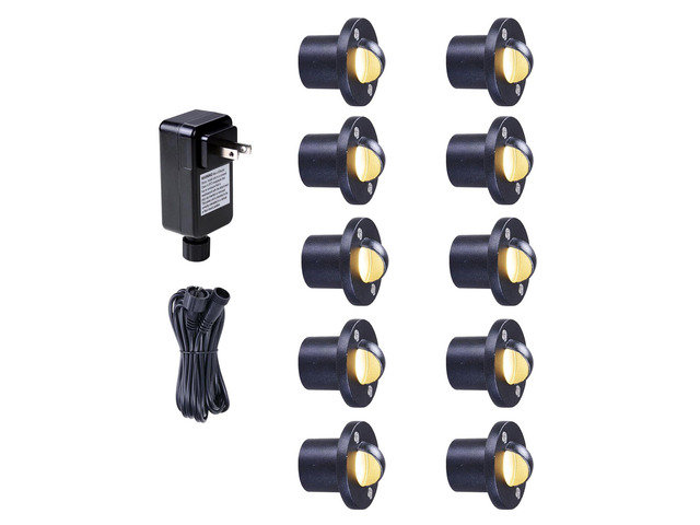 Yescom 10-Pack 3000K Warm White IP67 Waterproof Outdoor Step Lights, 12V Low Voltage Landscape Lighting with Transformer, Recessed LED Deck Lights