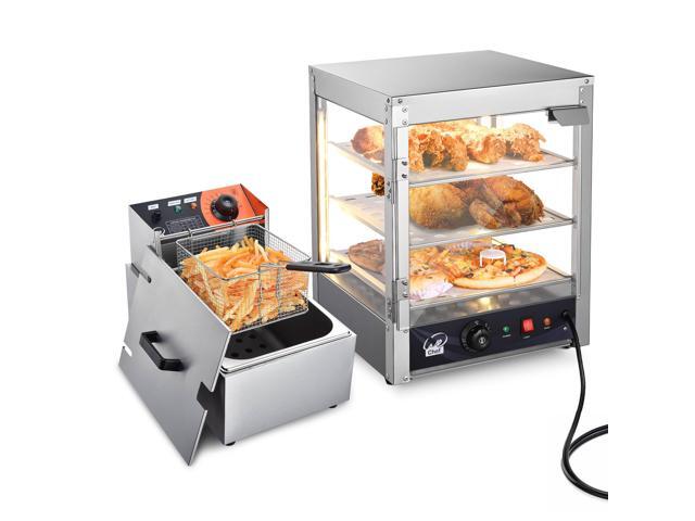WeChef Commercial Deep Fryer & 3-Tier Food Warmer Combo Set 2500W Electric Countertop Fryer (8L) and 110V Heated Display Case