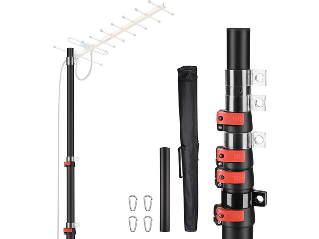 Yescom EZ GO 14FT Telescoping Antenna Mast with Carry Bag, TV Ham Pole Kit Aluminum Portable TV Antenna Pole Universal Adjustable Height Mounting...
