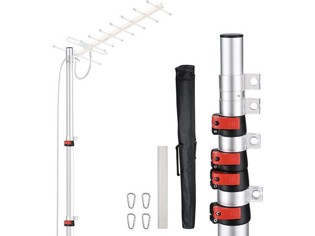 Yescom EZ GO 14FT Telescoping Antenna Mast with Carry Bag, TV Ham Pole Kit Aluminum Portable TV Antenna Pole Universal Adjustable Height Mounting...